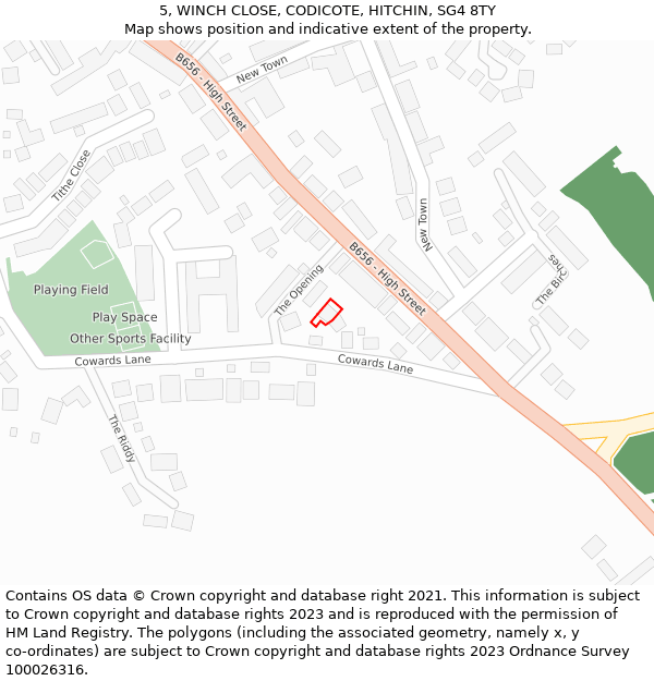 5, WINCH CLOSE, CODICOTE, HITCHIN, SG4 8TY: Location map and indicative extent of plot