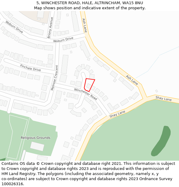 5, WINCHESTER ROAD, HALE, ALTRINCHAM, WA15 8NU: Location map and indicative extent of plot