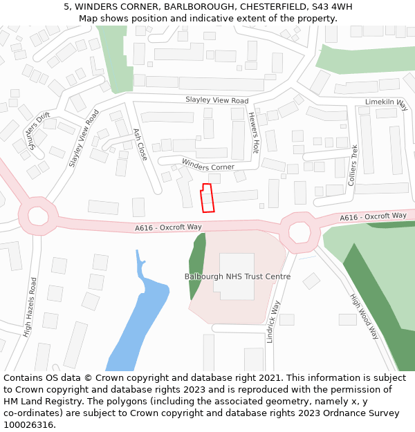 5, WINDERS CORNER, BARLBOROUGH, CHESTERFIELD, S43 4WH: Location map and indicative extent of plot