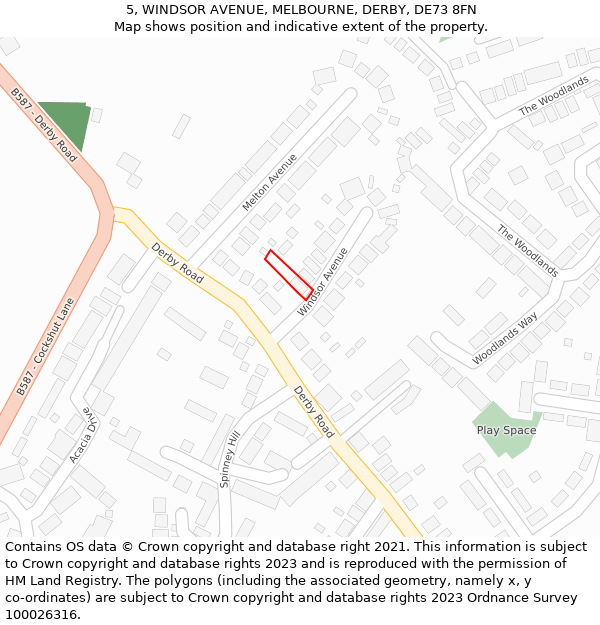 5, WINDSOR AVENUE, MELBOURNE, DERBY, DE73 8FN: Location map and indicative extent of plot