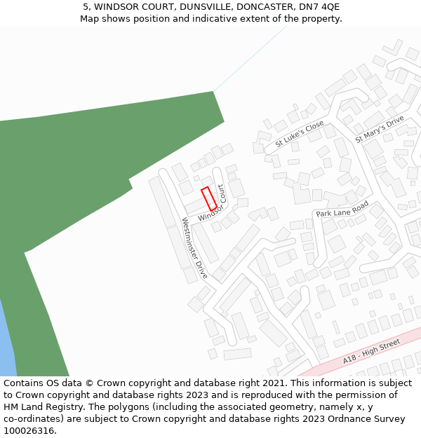 5, WINDSOR COURT, DUNSVILLE, DONCASTER, DN7 4QE: Location map and indicative extent of plot