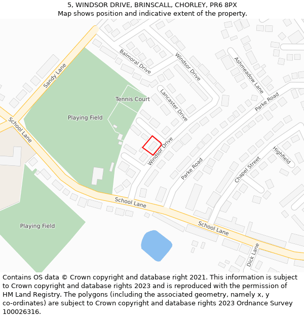 5, WINDSOR DRIVE, BRINSCALL, CHORLEY, PR6 8PX: Location map and indicative extent of plot
