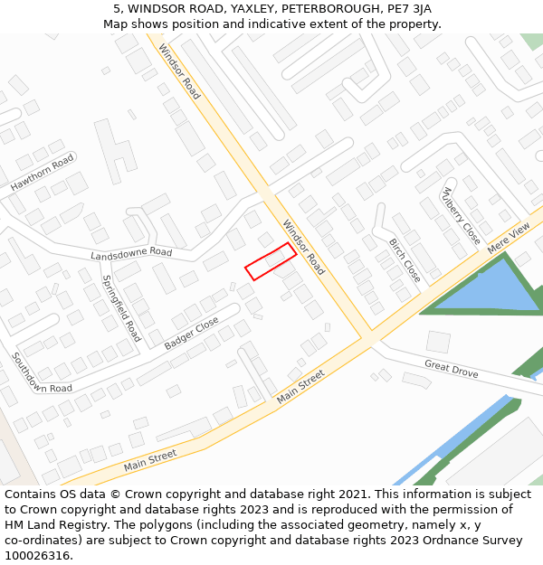 5, WINDSOR ROAD, YAXLEY, PETERBOROUGH, PE7 3JA: Location map and indicative extent of plot