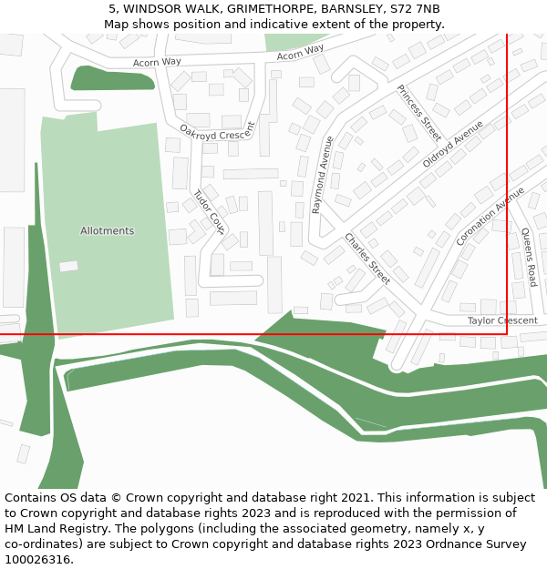 5, WINDSOR WALK, GRIMETHORPE, BARNSLEY, S72 7NB: Location map and indicative extent of plot