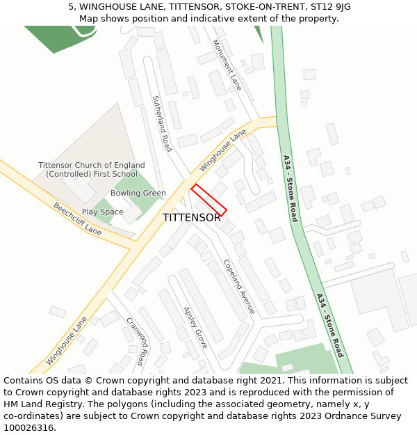 5, WINGHOUSE LANE, TITTENSOR, STOKE-ON-TRENT, ST12 9JG: Location map and indicative extent of plot
