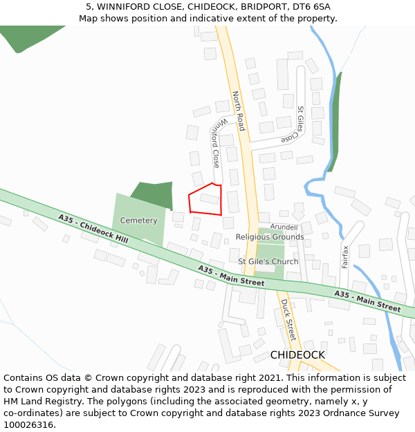 5, WINNIFORD CLOSE, CHIDEOCK, BRIDPORT, DT6 6SA: Location map and indicative extent of plot