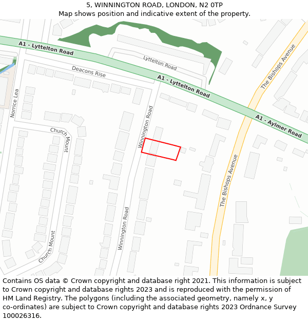 5, WINNINGTON ROAD, LONDON, N2 0TP: Location map and indicative extent of plot