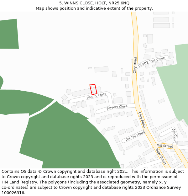 5, WINNS CLOSE, HOLT, NR25 6NQ: Location map and indicative extent of plot