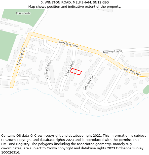 5, WINSTON ROAD, MELKSHAM, SN12 6EG: Location map and indicative extent of plot