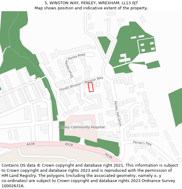 5, WINSTON WAY, PENLEY, WREXHAM, LL13 0JT: Location map and indicative extent of plot