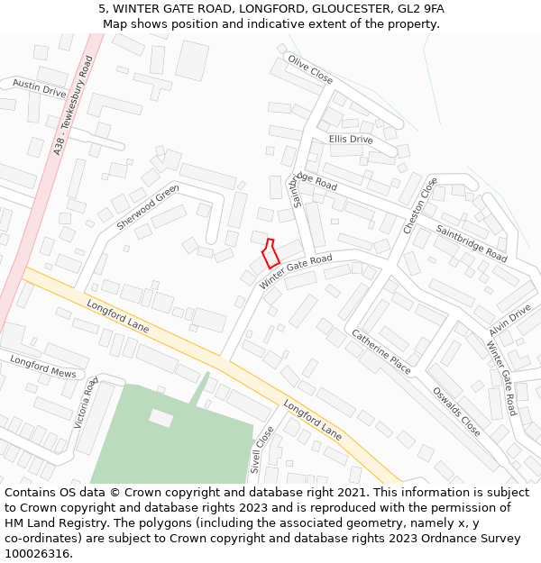 5, WINTER GATE ROAD, LONGFORD, GLOUCESTER, GL2 9FA: Location map and indicative extent of plot