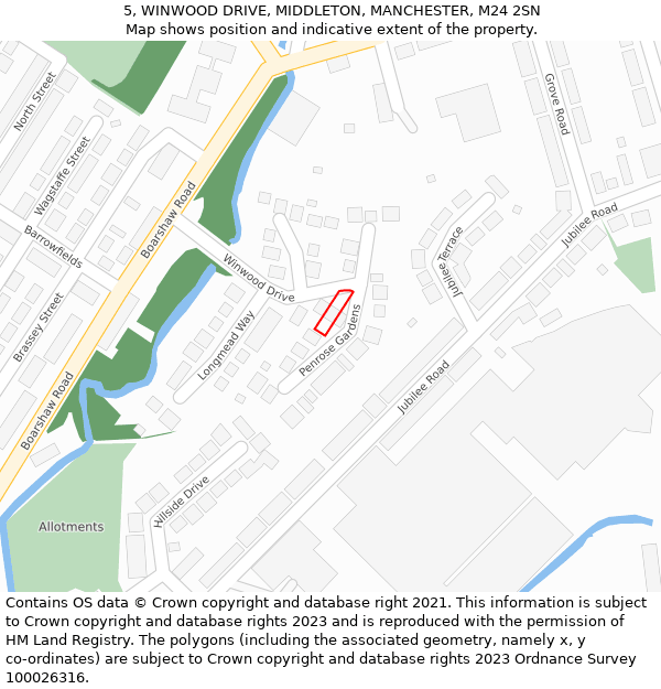 5, WINWOOD DRIVE, MIDDLETON, MANCHESTER, M24 2SN: Location map and indicative extent of plot