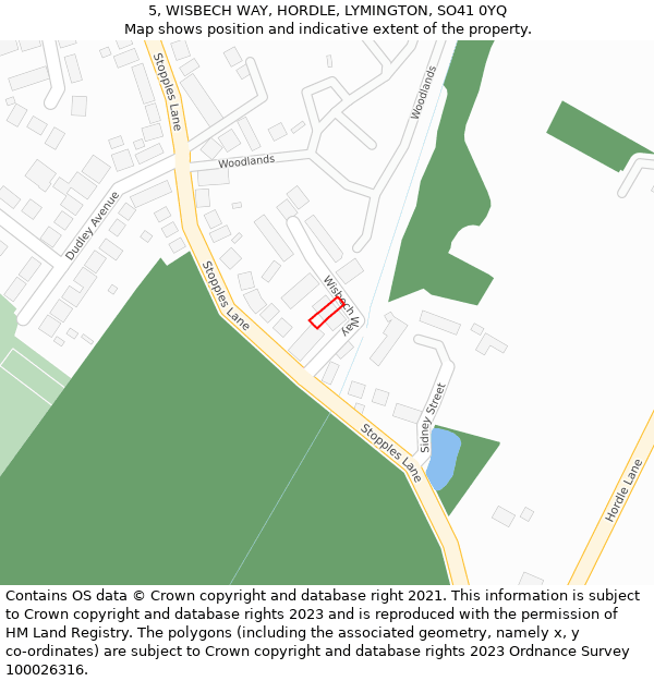 5, WISBECH WAY, HORDLE, LYMINGTON, SO41 0YQ: Location map and indicative extent of plot