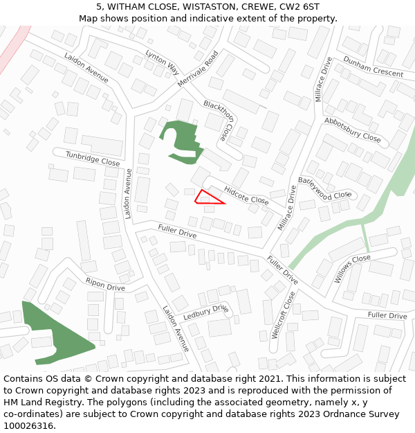 5, WITHAM CLOSE, WISTASTON, CREWE, CW2 6ST: Location map and indicative extent of plot