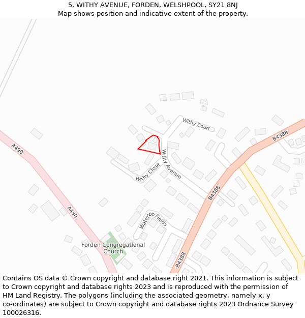 5, WITHY AVENUE, FORDEN, WELSHPOOL, SY21 8NJ: Location map and indicative extent of plot