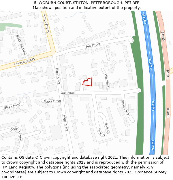 5, WOBURN COURT, STILTON, PETERBOROUGH, PE7 3FB: Location map and indicative extent of plot