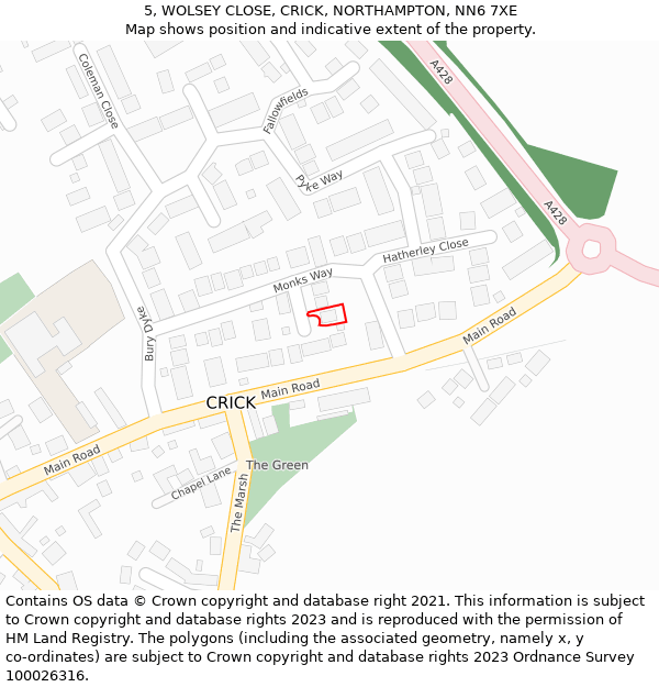 5, WOLSEY CLOSE, CRICK, NORTHAMPTON, NN6 7XE: Location map and indicative extent of plot