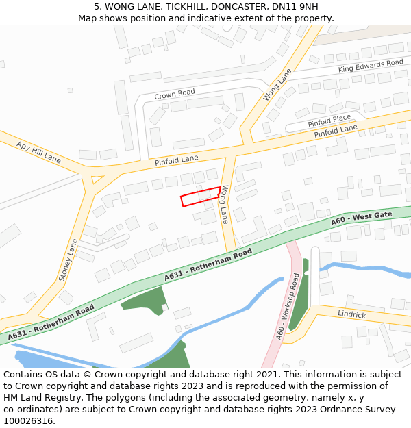 5, WONG LANE, TICKHILL, DONCASTER, DN11 9NH: Location map and indicative extent of plot