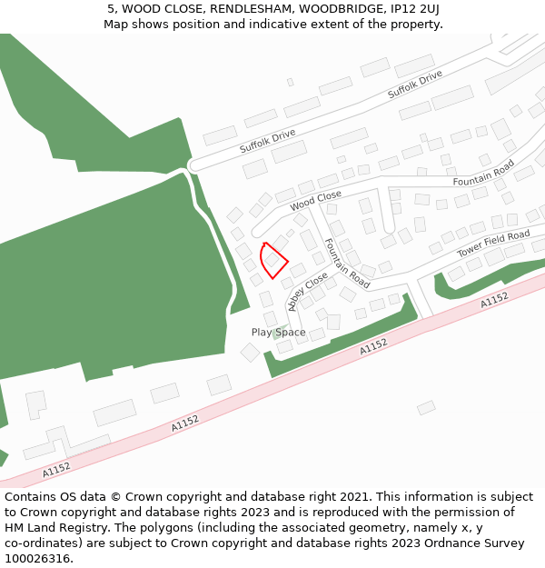 5, WOOD CLOSE, RENDLESHAM, WOODBRIDGE, IP12 2UJ: Location map and indicative extent of plot