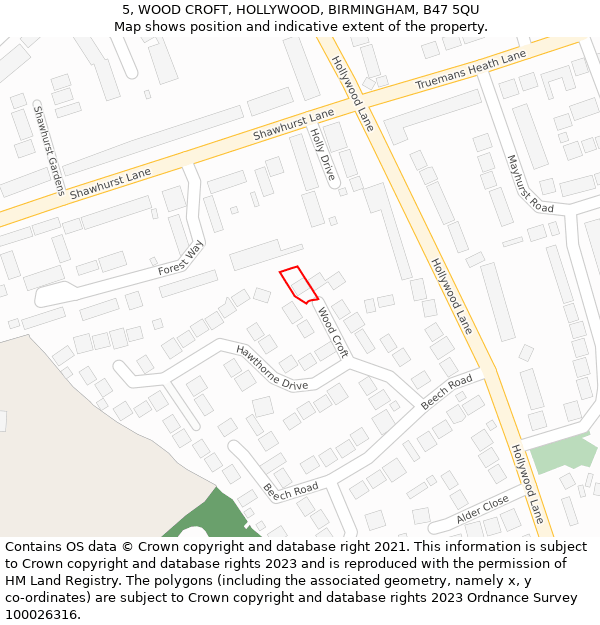 5, WOOD CROFT, HOLLYWOOD, BIRMINGHAM, B47 5QU: Location map and indicative extent of plot