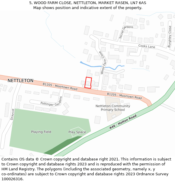 5, WOOD FARM CLOSE, NETTLETON, MARKET RASEN, LN7 6AS: Location map and indicative extent of plot