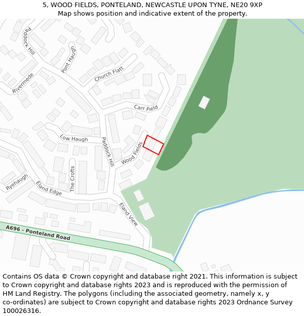 5, WOOD FIELDS, PONTELAND, NEWCASTLE UPON TYNE, NE20 9XP: Location map and indicative extent of plot