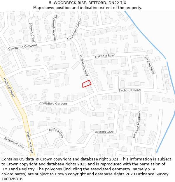 5, WOODBECK RISE, RETFORD, DN22 7JX: Location map and indicative extent of plot