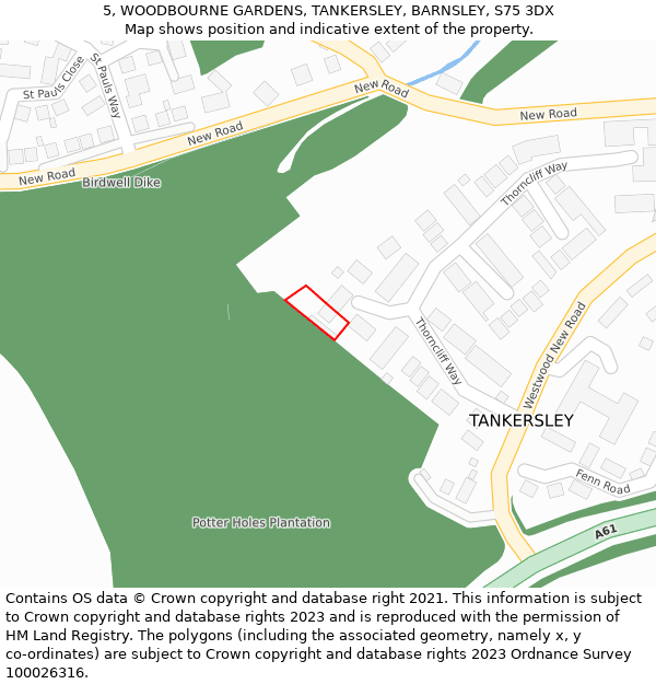 5, WOODBOURNE GARDENS, TANKERSLEY, BARNSLEY, S75 3DX: Location map and indicative extent of plot