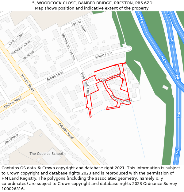 5, WOODCOCK CLOSE, BAMBER BRIDGE, PRESTON, PR5 6ZD: Location map and indicative extent of plot