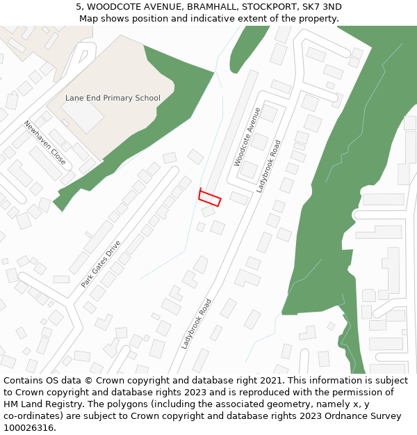 5, WOODCOTE AVENUE, BRAMHALL, STOCKPORT, SK7 3ND: Location map and indicative extent of plot