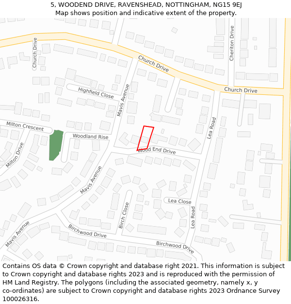5, WOODEND DRIVE, RAVENSHEAD, NOTTINGHAM, NG15 9EJ: Location map and indicative extent of plot