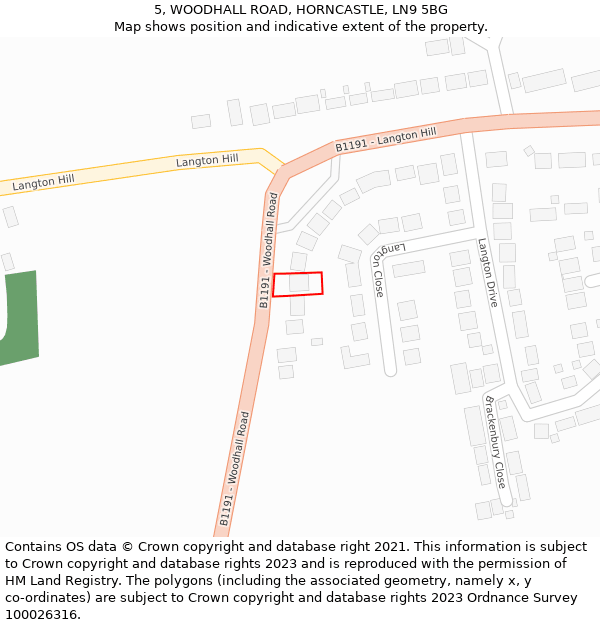 5, WOODHALL ROAD, HORNCASTLE, LN9 5BG: Location map and indicative extent of plot