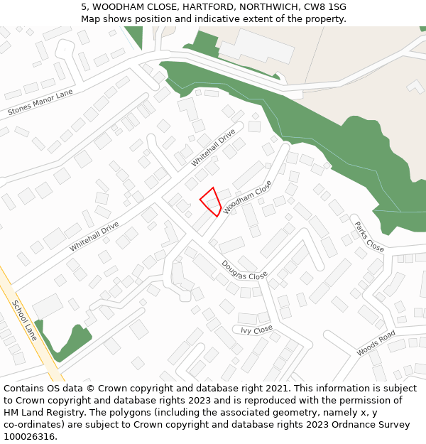 5, WOODHAM CLOSE, HARTFORD, NORTHWICH, CW8 1SG: Location map and indicative extent of plot