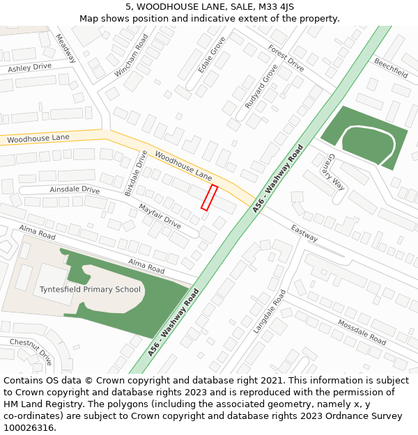 5, WOODHOUSE LANE, SALE, M33 4JS: Location map and indicative extent of plot