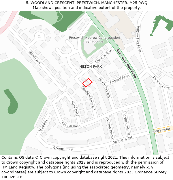 5, WOODLAND CRESCENT, PRESTWICH, MANCHESTER, M25 9WQ: Location map and indicative extent of plot