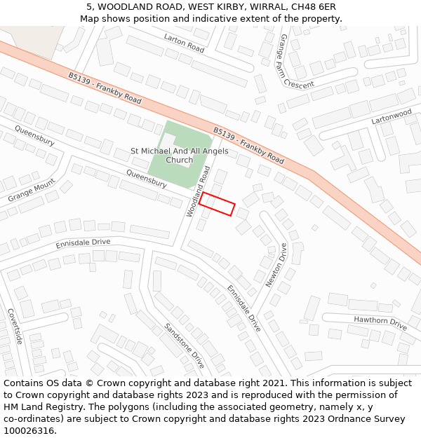 5, WOODLAND ROAD, WEST KIRBY, WIRRAL, CH48 6ER: Location map and indicative extent of plot