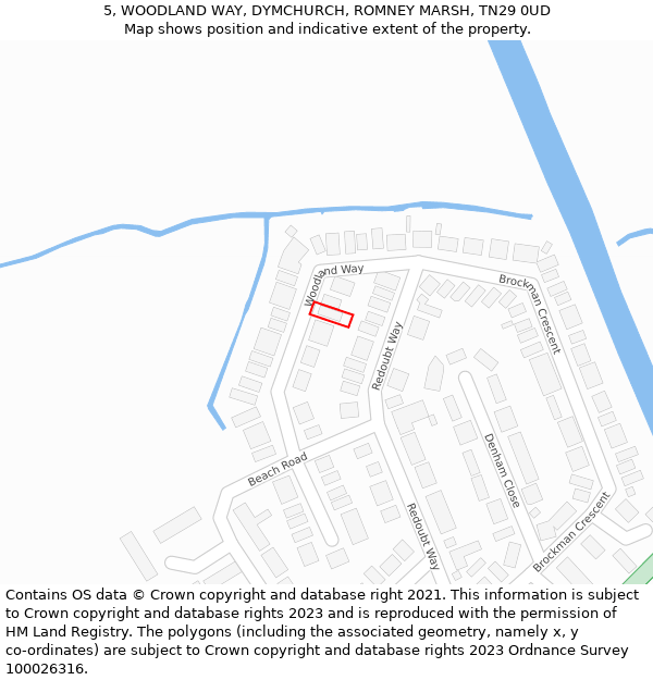 5, WOODLAND WAY, DYMCHURCH, ROMNEY MARSH, TN29 0UD: Location map and indicative extent of plot