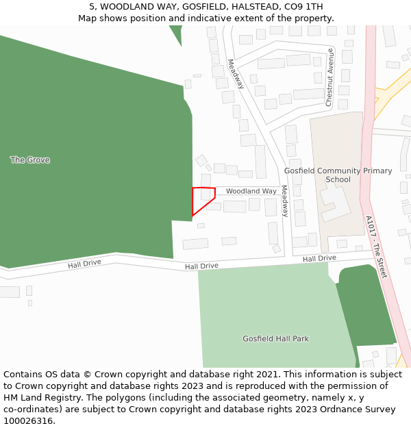 5, WOODLAND WAY, GOSFIELD, HALSTEAD, CO9 1TH: Location map and indicative extent of plot