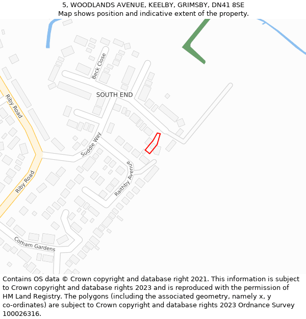 5, WOODLANDS AVENUE, KEELBY, GRIMSBY, DN41 8SE: Location map and indicative extent of plot