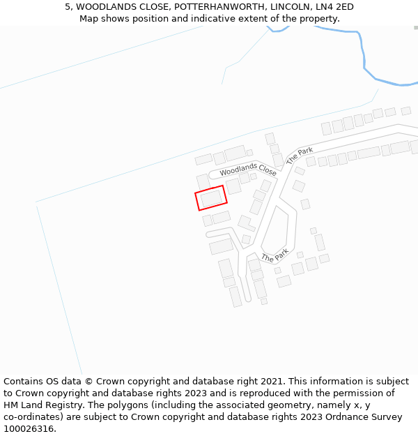 5, WOODLANDS CLOSE, POTTERHANWORTH, LINCOLN, LN4 2ED: Location map and indicative extent of plot