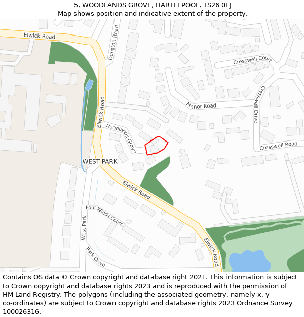 5, WOODLANDS GROVE, HARTLEPOOL, TS26 0EJ: Location map and indicative extent of plot