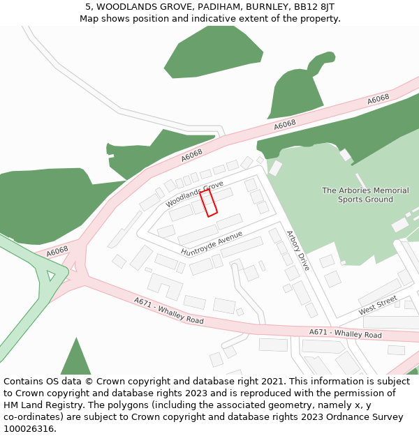 5, WOODLANDS GROVE, PADIHAM, BURNLEY, BB12 8JT: Location map and indicative extent of plot