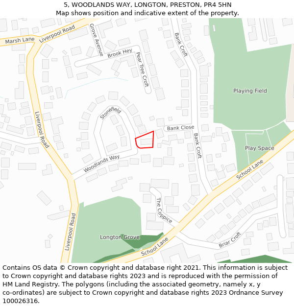 5, WOODLANDS WAY, LONGTON, PRESTON, PR4 5HN: Location map and indicative extent of plot