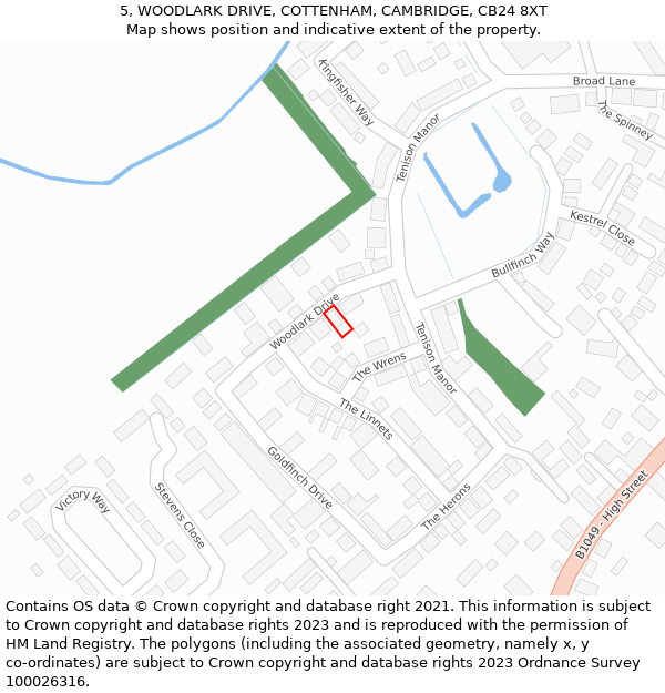 5, WOODLARK DRIVE, COTTENHAM, CAMBRIDGE, CB24 8XT: Location map and indicative extent of plot