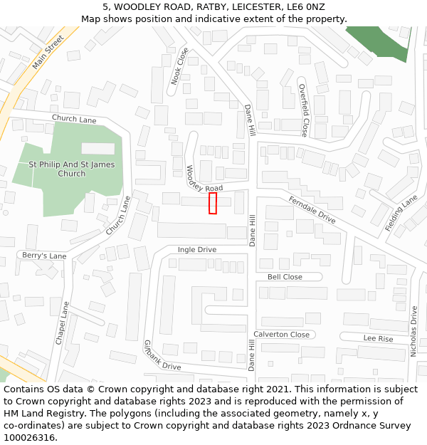 5, WOODLEY ROAD, RATBY, LEICESTER, LE6 0NZ: Location map and indicative extent of plot