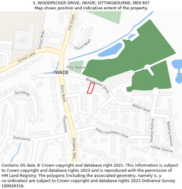 5, WOODPECKER DRIVE, IWADE, SITTINGBOURNE, ME9 8ST: Location map and indicative extent of plot