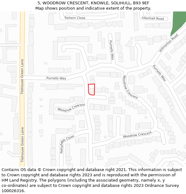 5, WOODROW CRESCENT, KNOWLE, SOLIHULL, B93 9EF: Location map and indicative extent of plot