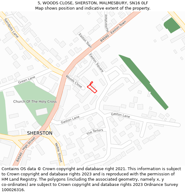 5, WOODS CLOSE, SHERSTON, MALMESBURY, SN16 0LF: Location map and indicative extent of plot