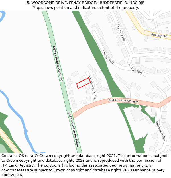 5, WOODSOME DRIVE, FENAY BRIDGE, HUDDERSFIELD, HD8 0JR: Location map and indicative extent of plot