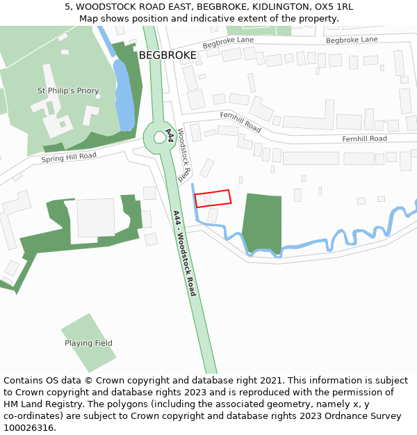 5, WOODSTOCK ROAD EAST, BEGBROKE, KIDLINGTON, OX5 1RL: Location map and indicative extent of plot